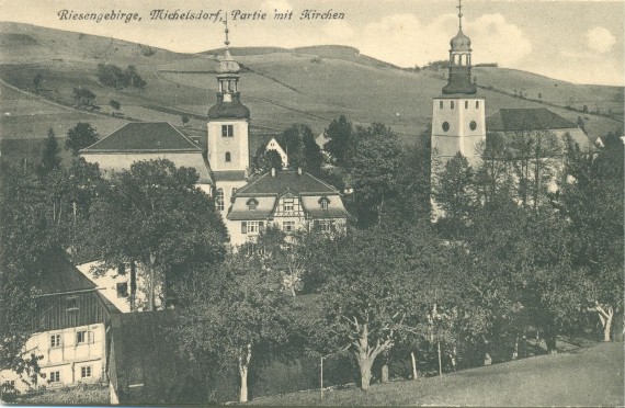 S. 047 a - Riesengebirge - Michelsdorf, Partie mit Kirchen